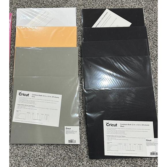 HUGE Lot - 180 Cricut Cardstock 12x12 Scrapbooking Sheets Black Gray White Peach - Picture 2 of 4